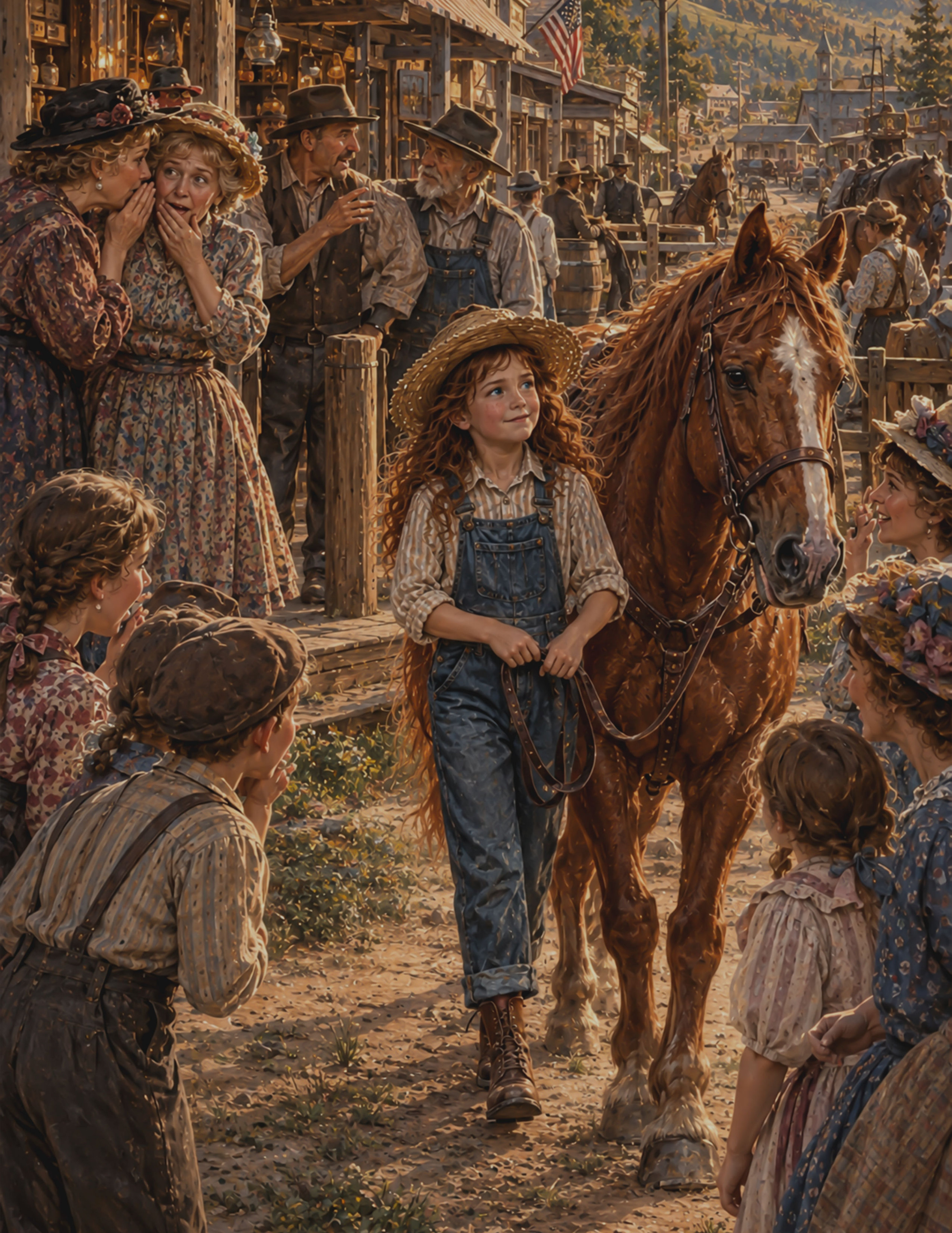 Mattie Pine with her horse in an Appalachian town